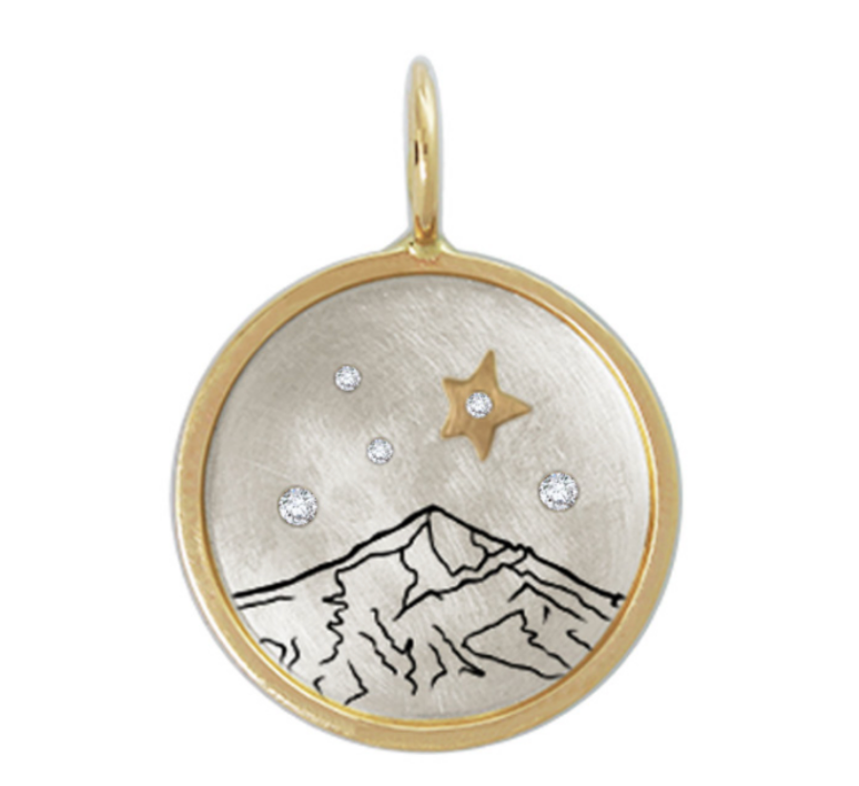 HEATHER B. MOORE Round Gold Framed Silver Lone Peak With Gold Raised Star And Diamonds Default Title
