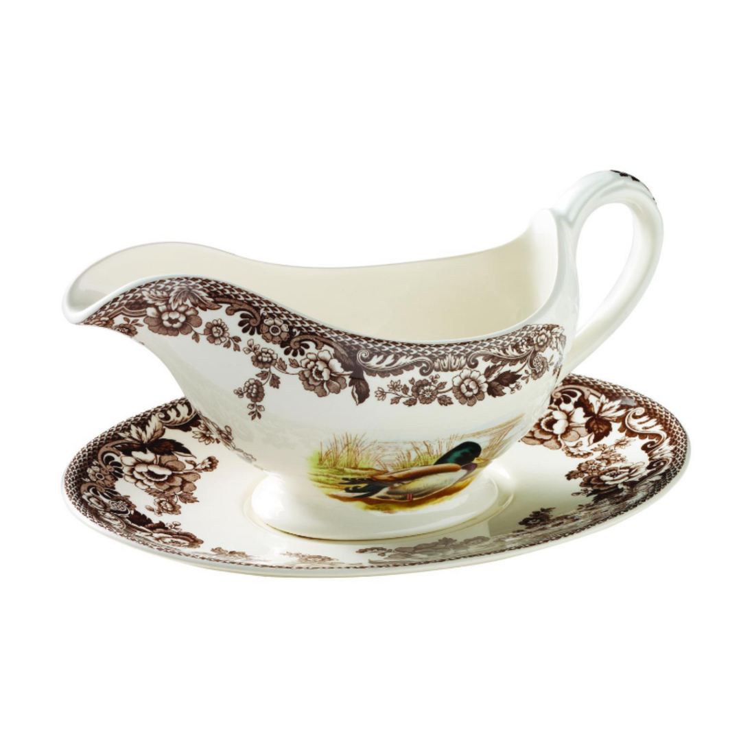 SPODE SPODE WOODLAND MALLARD SNIPE RABBIT SAUCE BOAT WITH STAND Default Title