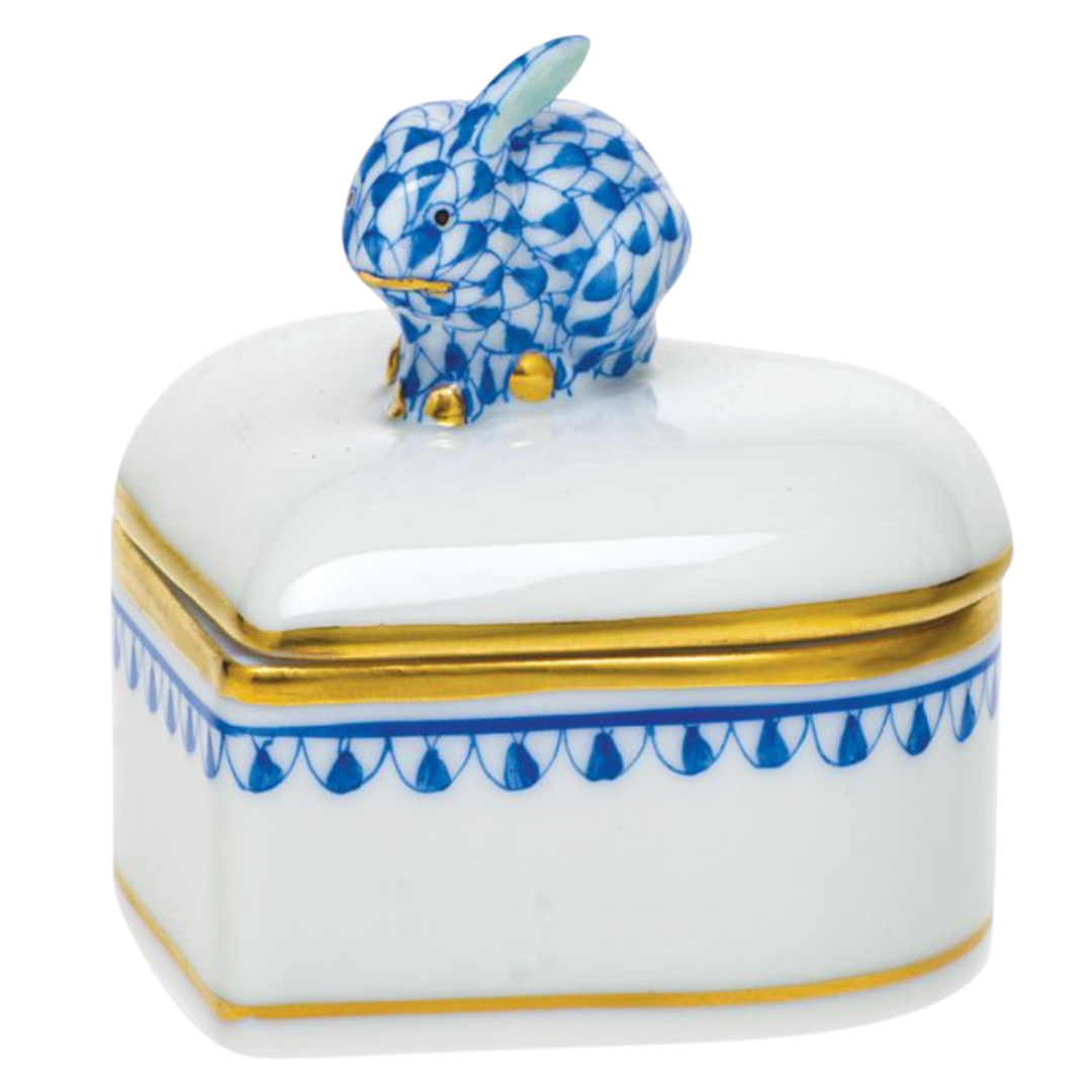 HEREND Heart Box With Bunny SAPPHIRE