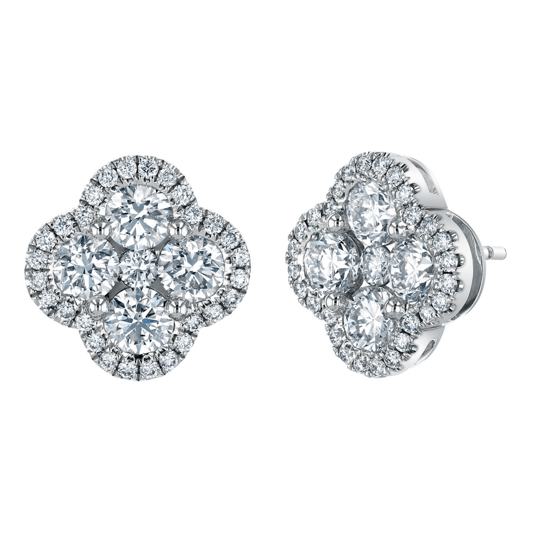 JOSHUA J Belle Shops 18K White Gold Clover Halo Stud Earrings With Diamonds Default Title