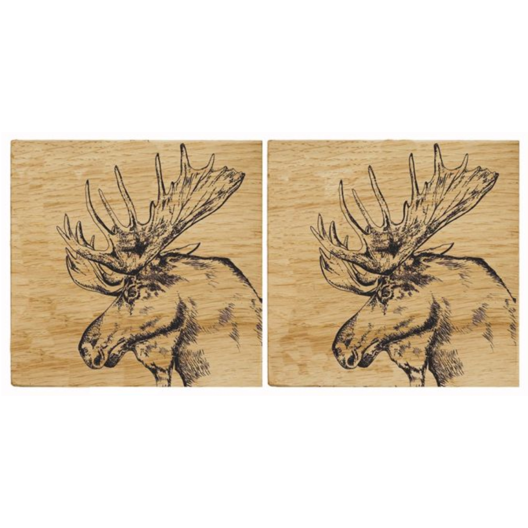 SELBRAE HOUSE Moose Oak Coasters Set Of 2