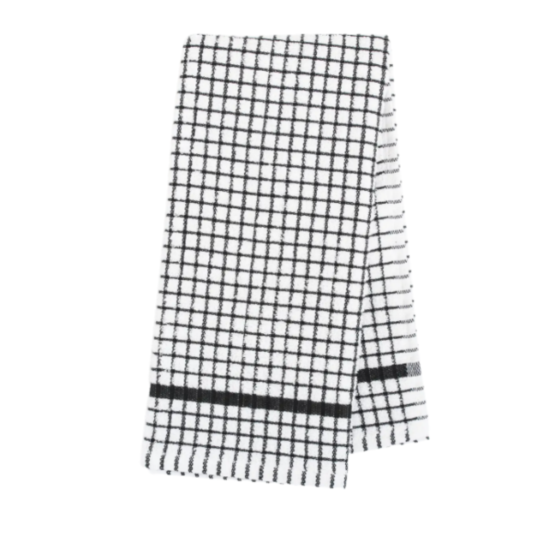 KAF HOME Grid Design Terry Black And White Dish Towel Default Title