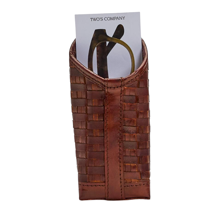 TWO'S COMPANY Chestnut Woven Leather Eyeglass Holder Individually Sold