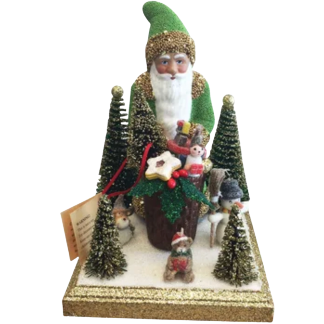 ALEXANDER TARON Santa With Green Beaded Coat And Basket Of Toys Default Title