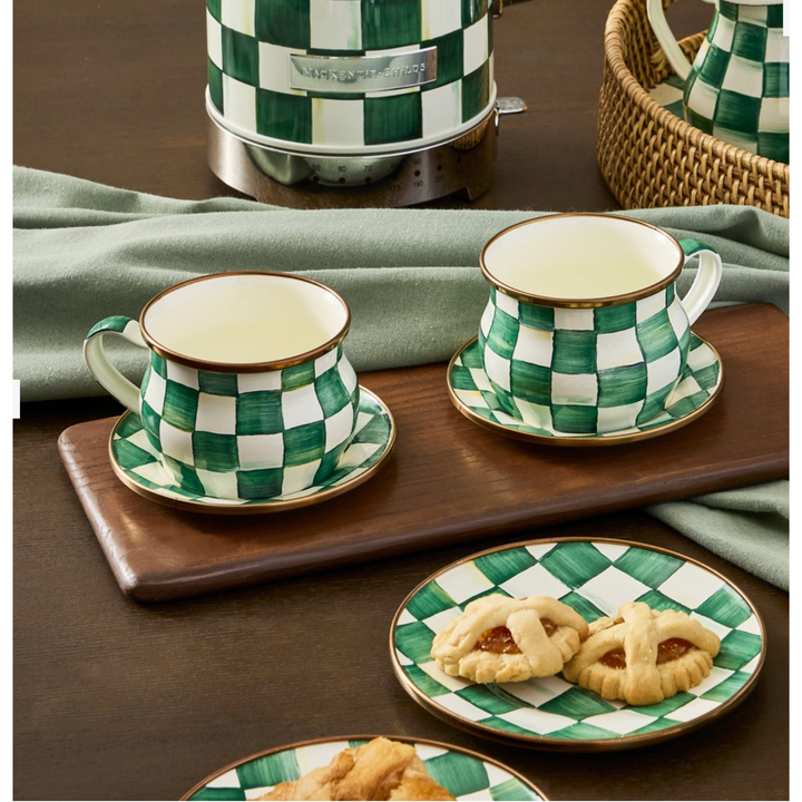 MACKENZIE CHILDS Emerald Check Espresso Cup And Saucer Set