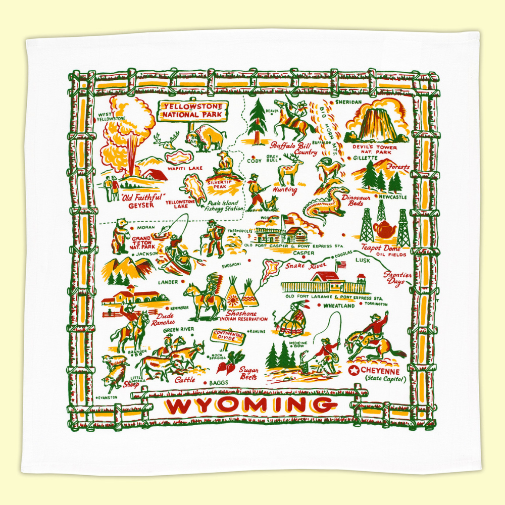 RED & WHITE KITCHEN Wyoming Map Dish Towel