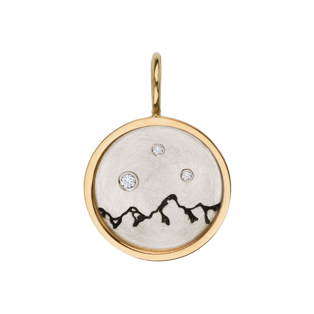 HEATHER B. MOORE Tetons Medium Round Gold Framed Silver With Diamonds Default Title