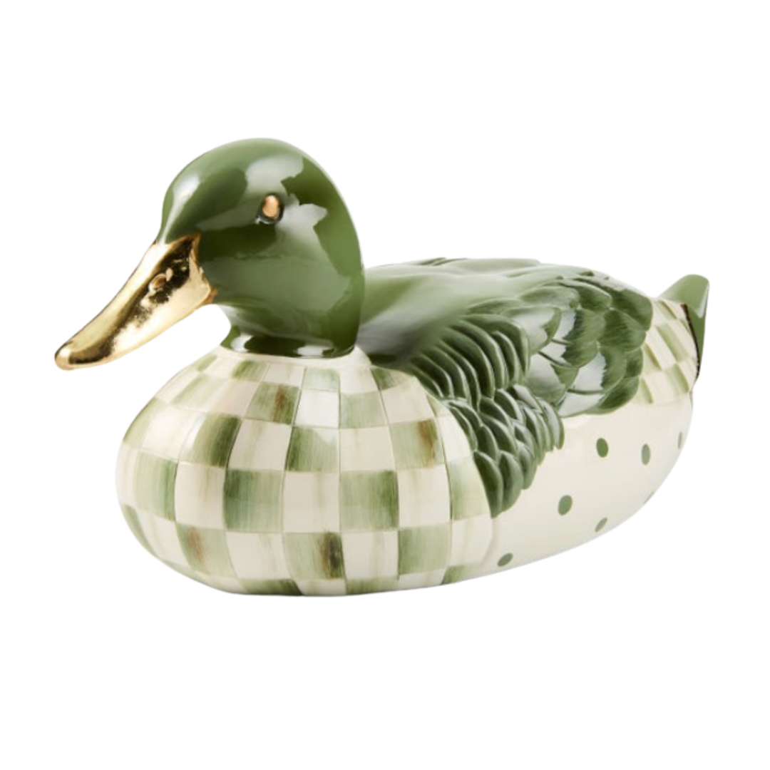 MACKENZIE CHILDS Sage Check Mallard Duck Figurine