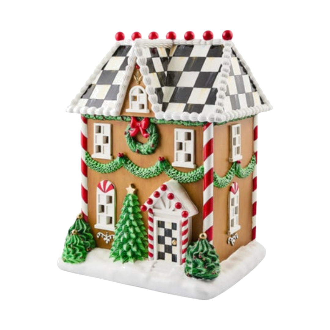 MACKENZIE CHILDS Holly Village Illuminated Gingerbread House
