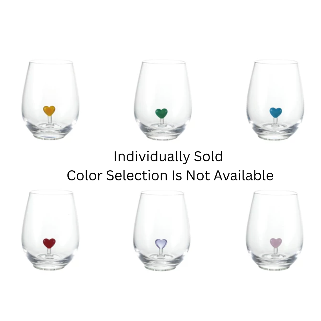 CREATIVE CO-OP Individually Sold Stemless Wine Glass With Hand-Blown Heart Default Title
