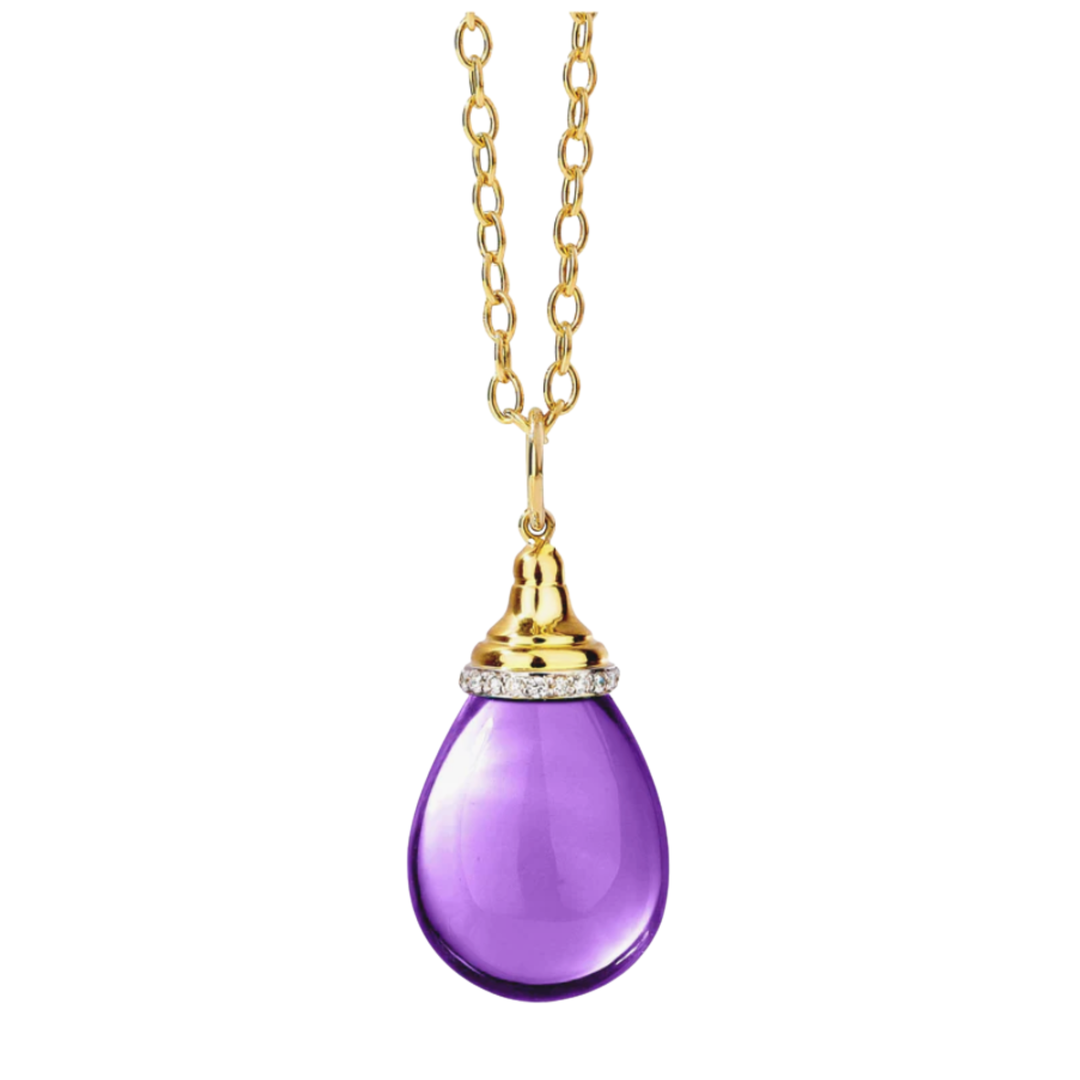 SYNA 18K Yellow Gold Mogal Drop Amethyst Drop Pendant With Diamonds Default Title