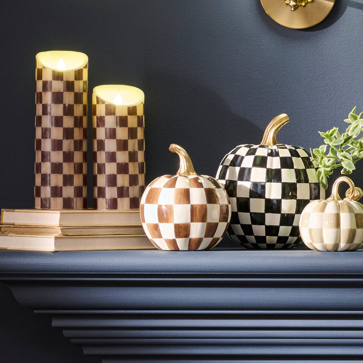 MACKENZIE CHILDS Chocolate Check Mini Pumpkin