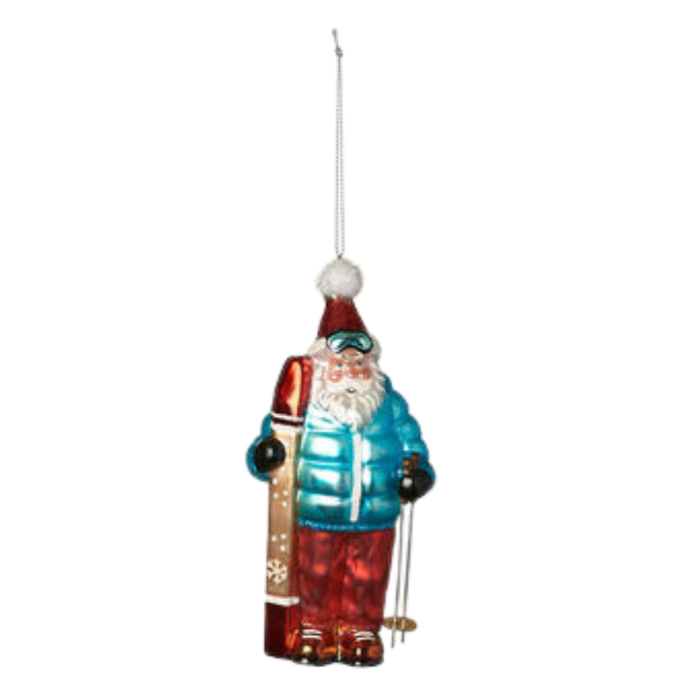 180 DEGREES Santa Skier Glass Ornament