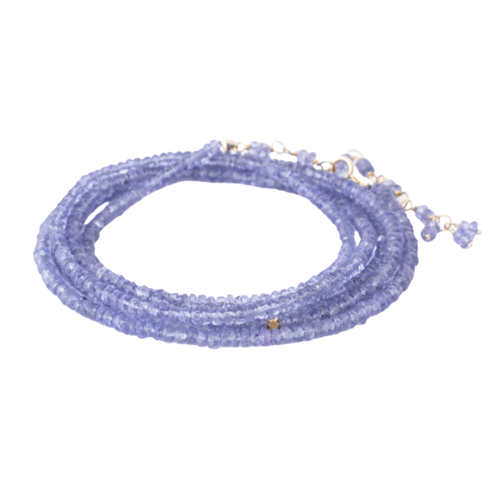 ANNE SPORTUN 18K Yellow Gold Hex Bead Tanzanite Wrap Bracelet Or Necklace