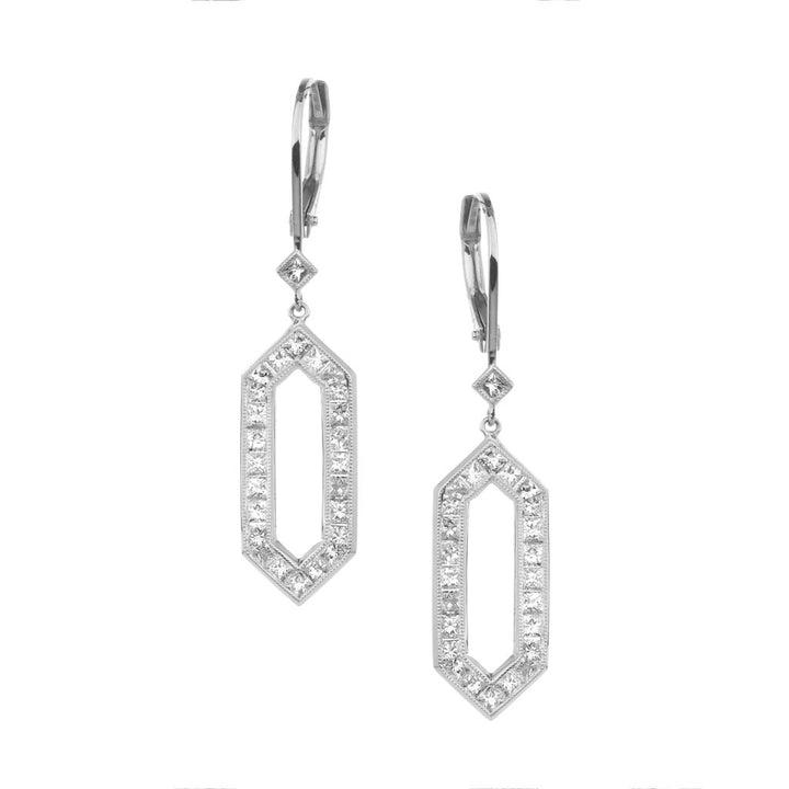 SETHI COUTURE 18K WHITE GOLD HEXAGON DIAMOND DROP EARRINGS