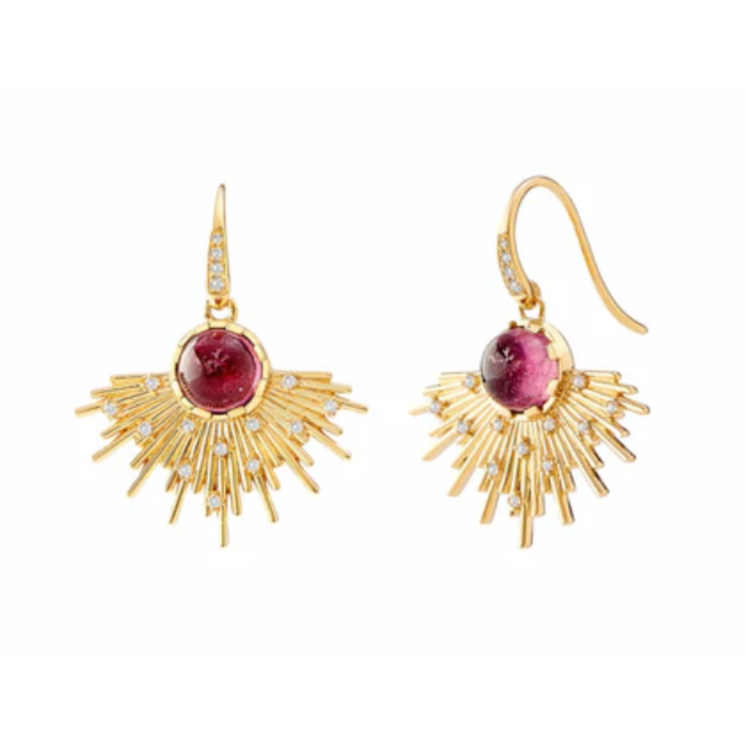 SYNA Cosmic Earrings 18K Yellow Gold with Pink Tourmaline and Diamonds Default Title