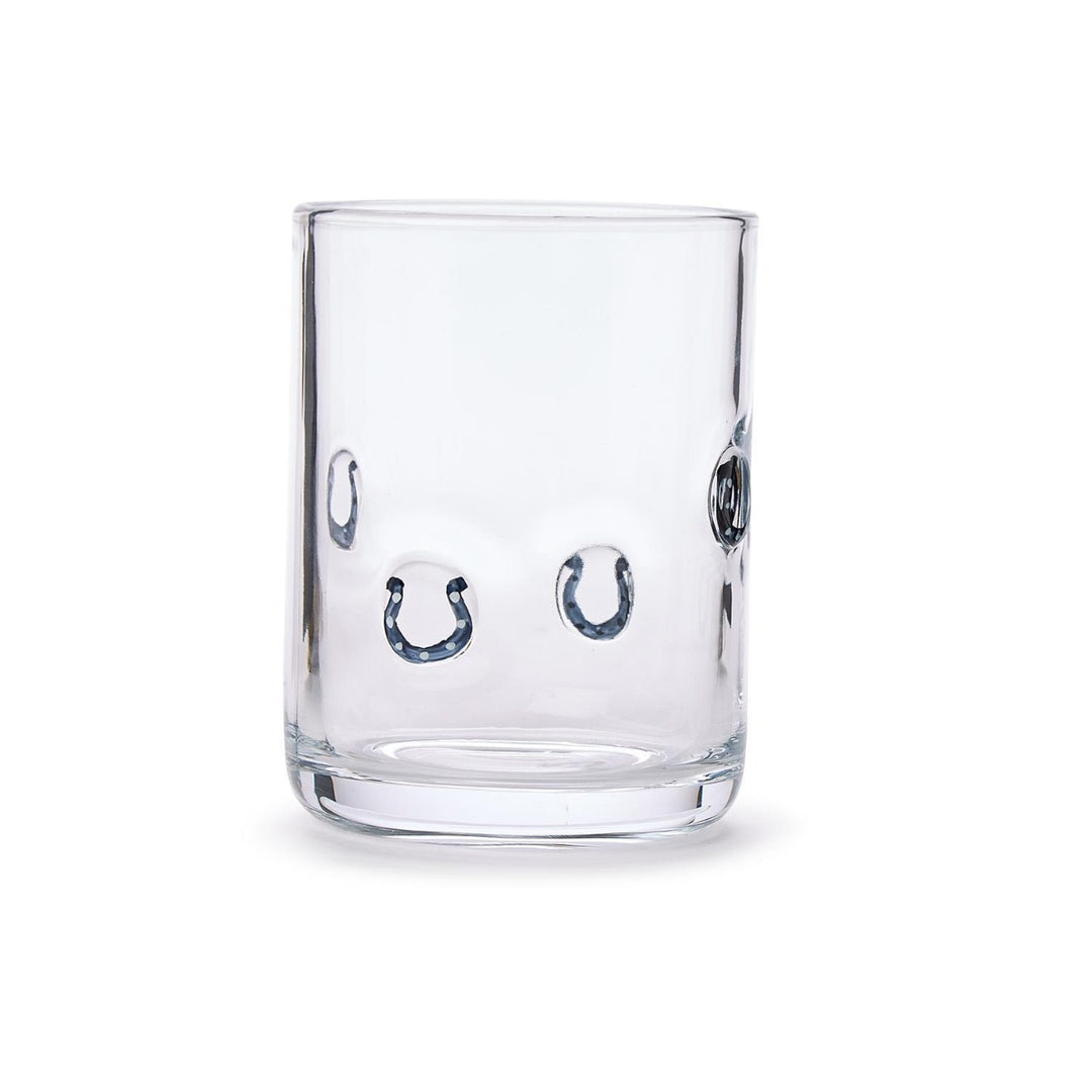 TWO'S COMPANY Blue Horseshoe Double Old Fashion Glass Default Title