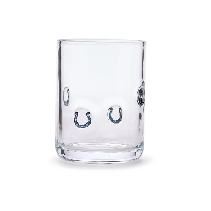 TWO'S COMPANY Blue Horseshoe Double Old Fashion Glass Default Title