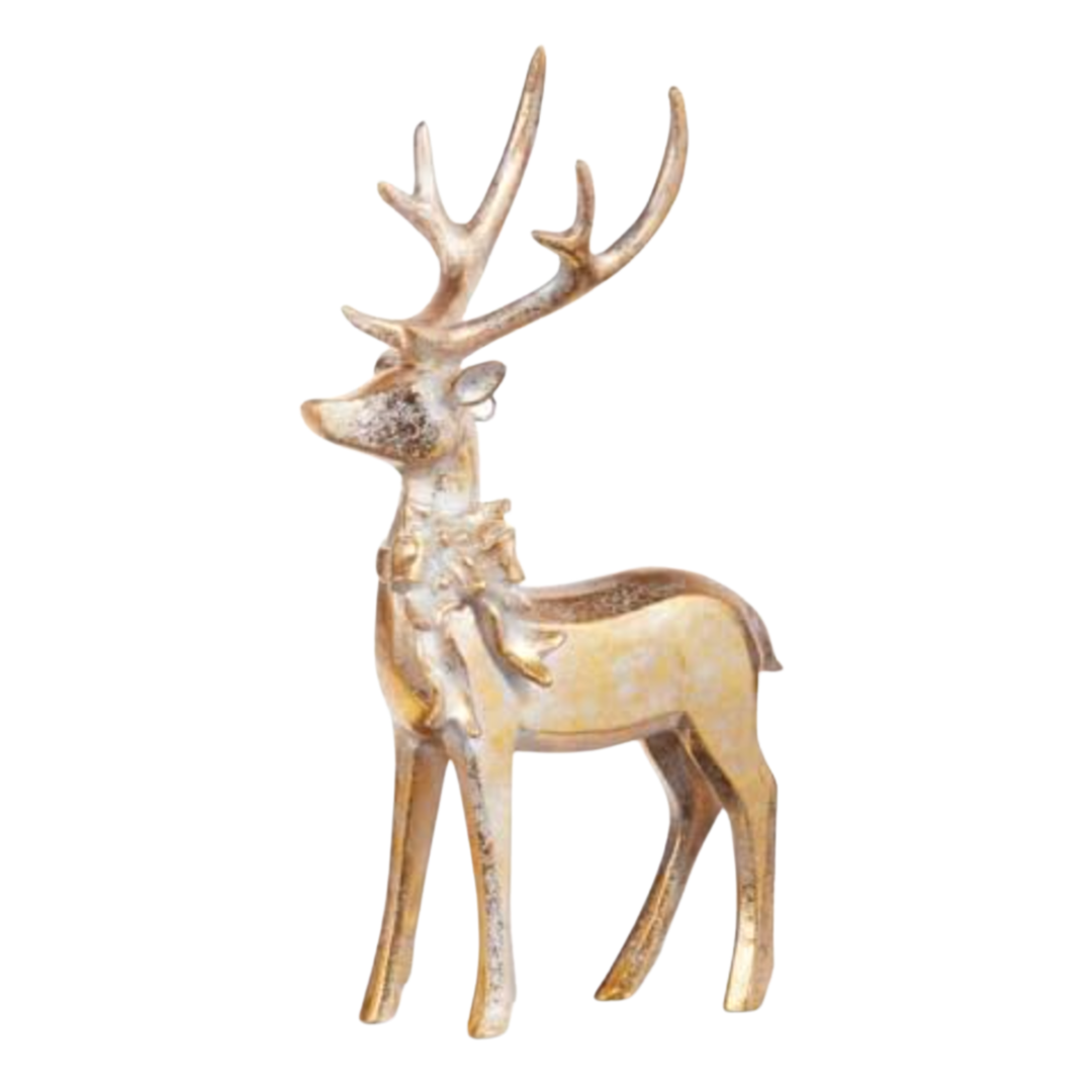 RAZ IMPORTS Aged Golden Deer With Bow Ornament