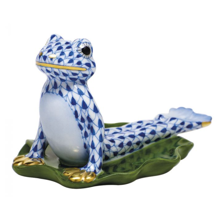 HEREND Yoga Frog In Cobra Pose SAPPHIRE