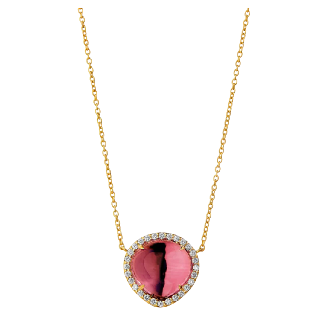 SYNA Mogul Heart Cabochon Necklace 18K Yellow Gold with Rubellite and Diamonds Default Title