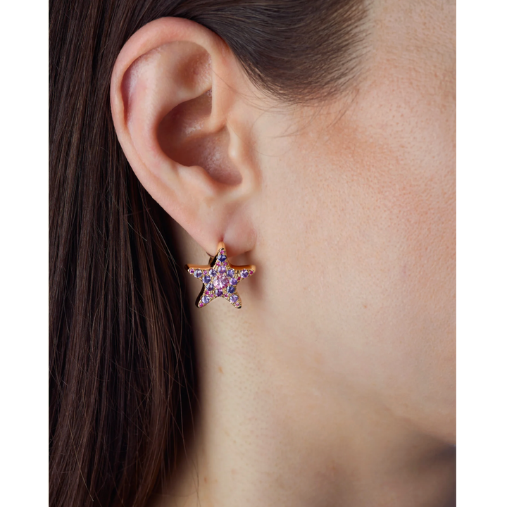 MELUZZA 18K Yellow Gold Pink And Purple Starfish Post Earrings