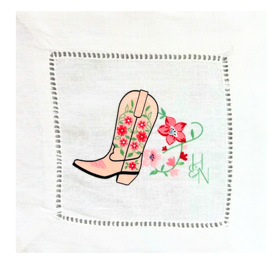 HUTCH AND NOOK Linen Cocktail Napkins With Cowgirl Boot Default Title