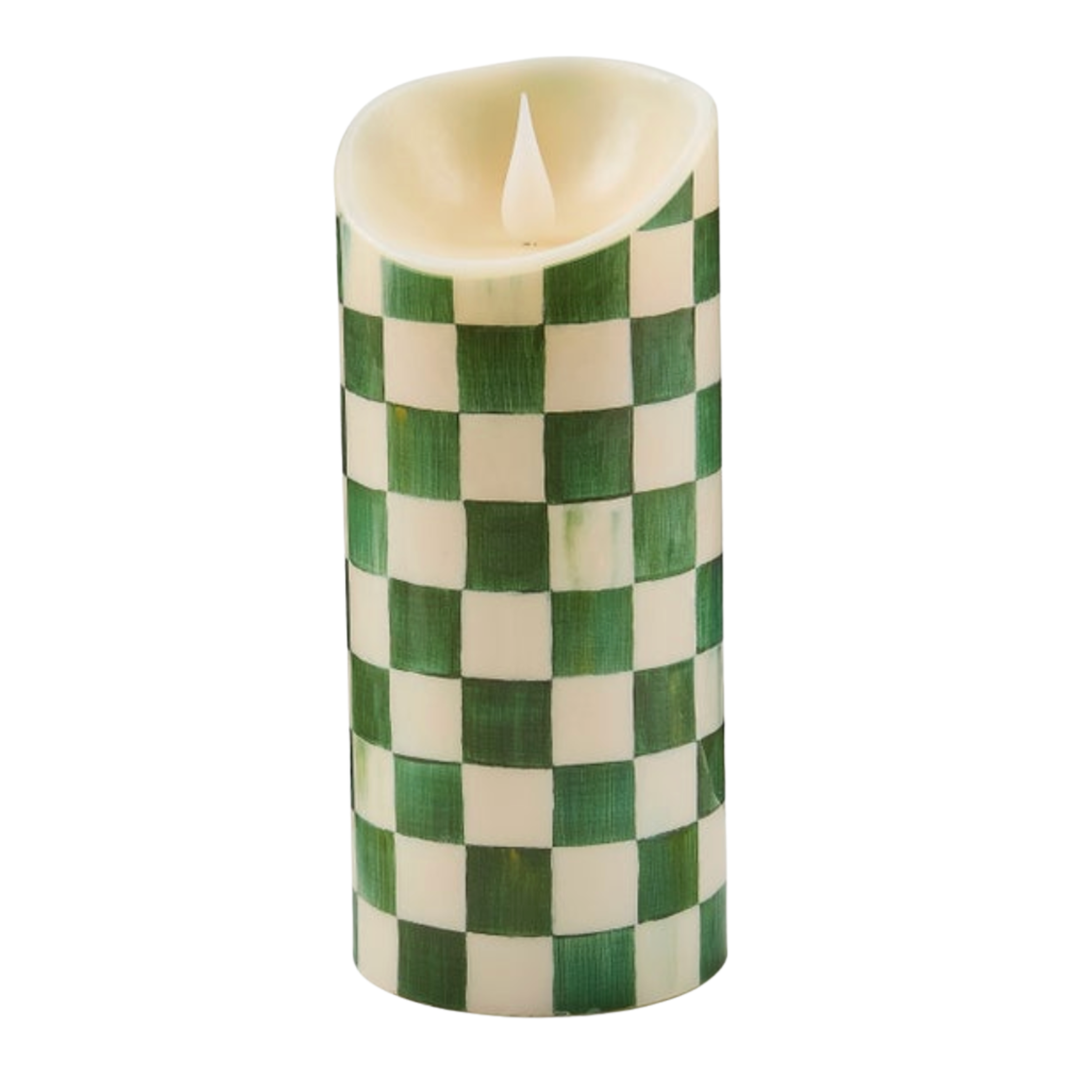 MACKENZIE CHILDS Emerald Check Flameless Pillar Candle Default Title
