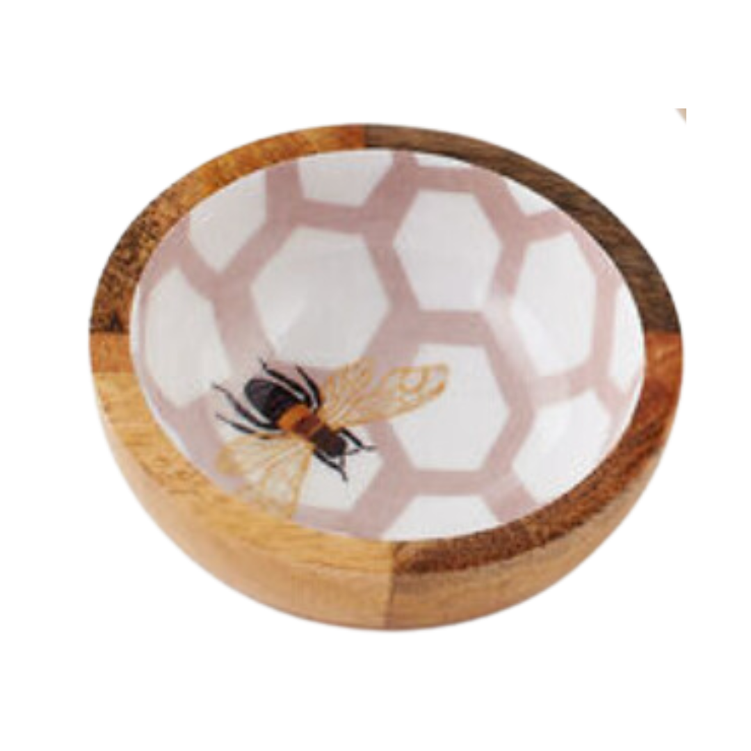 180 DEGREES Mango Wood Bowls With Bee On Honey Comb Motif
