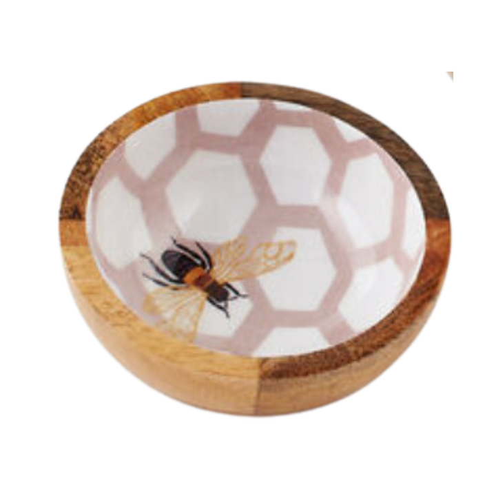 180 DEGREES Mango Wood Bowls With Bee On Honey Comb Motif