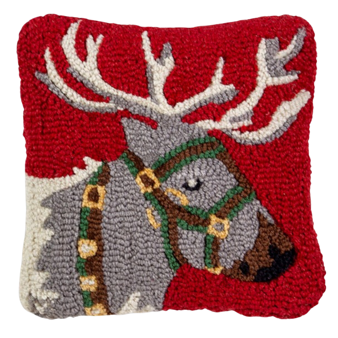 CHANDLER 4 CORNERS Reindeer Hooked Wool Pillow Default Title