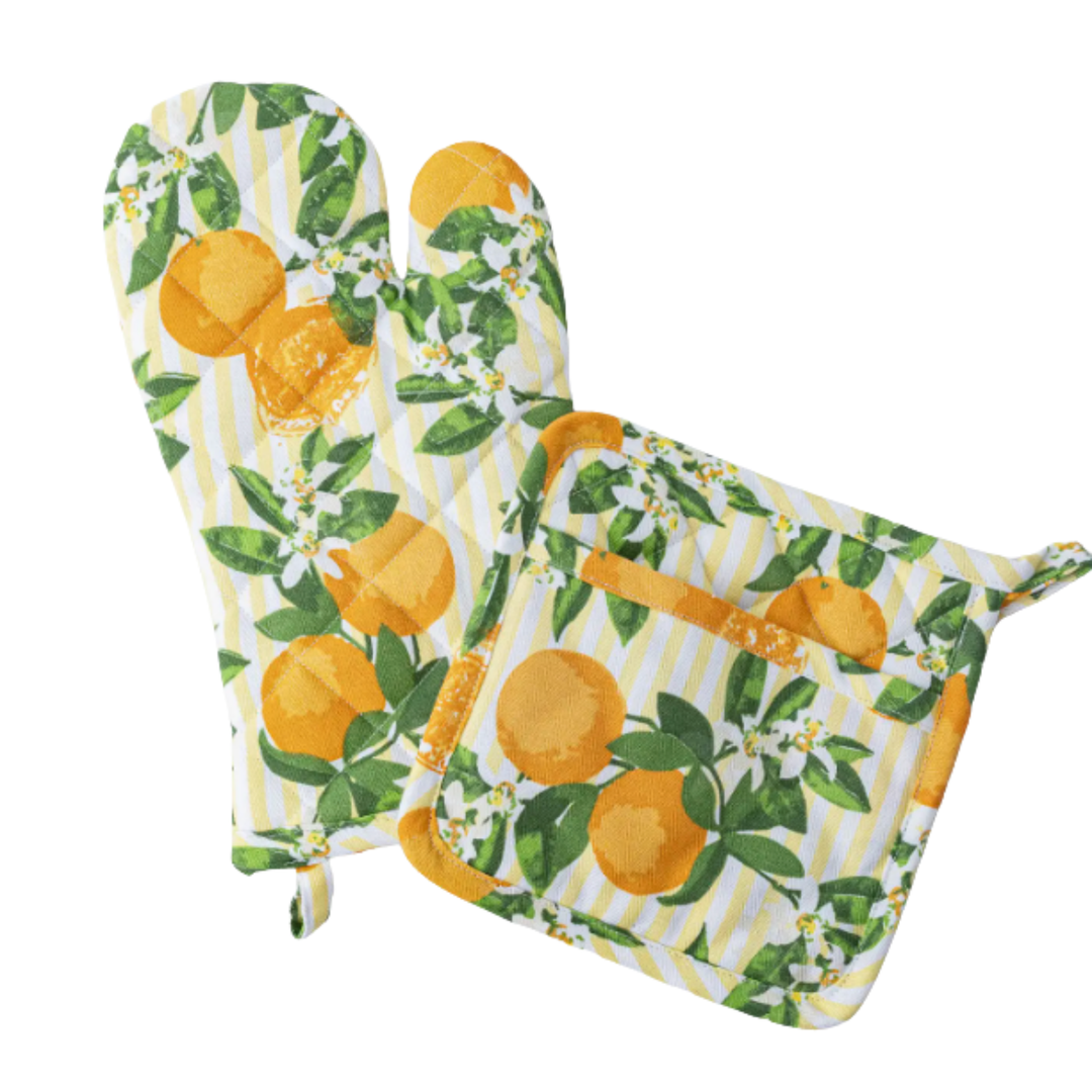 8 OAK LANE Orange Blossom Oven Mitt Set Default Title