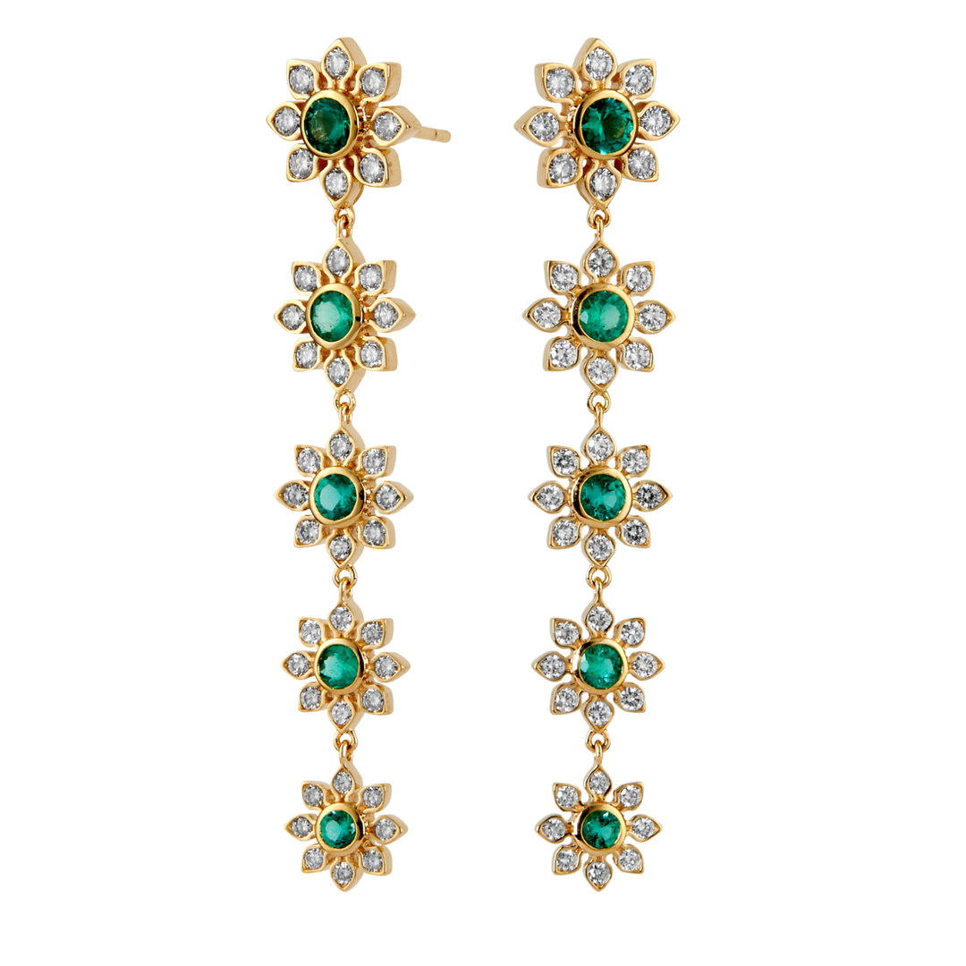 SYNA Emerald Flower Drop Earrings18K Yellow Gold with Diamonds Default Title