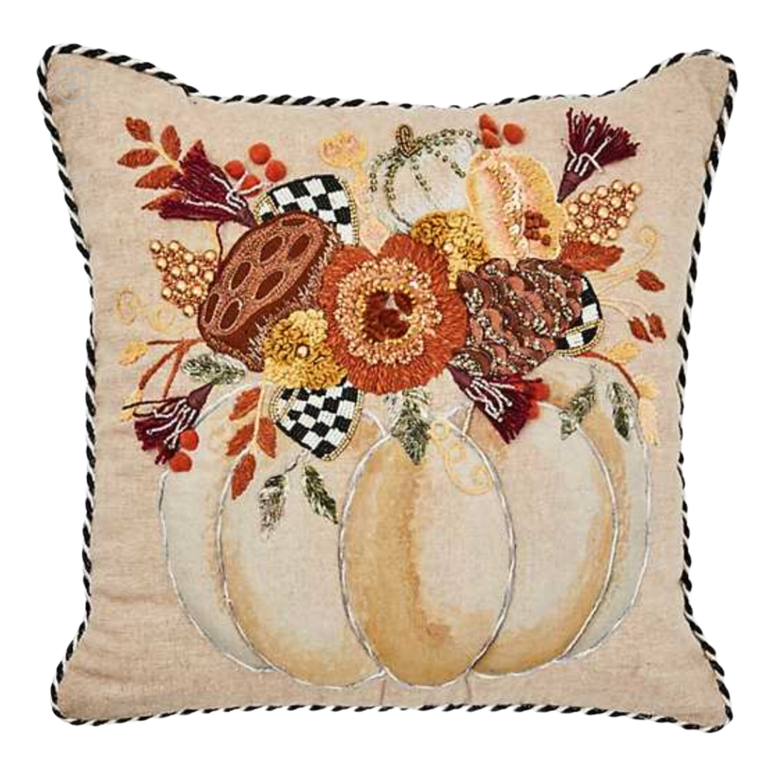 MACKENZIE CHILDS Autumn Frost Beaded Pumpkin Throw Pillow Default Title