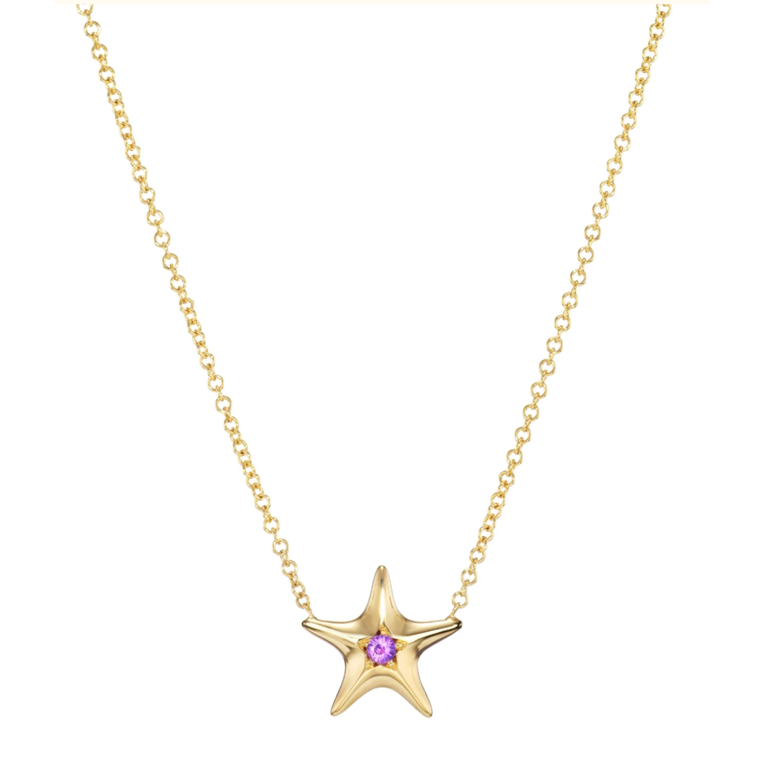 MELUZZA 18K Yellow Gold Purple Sapphire Star Fish Necklace