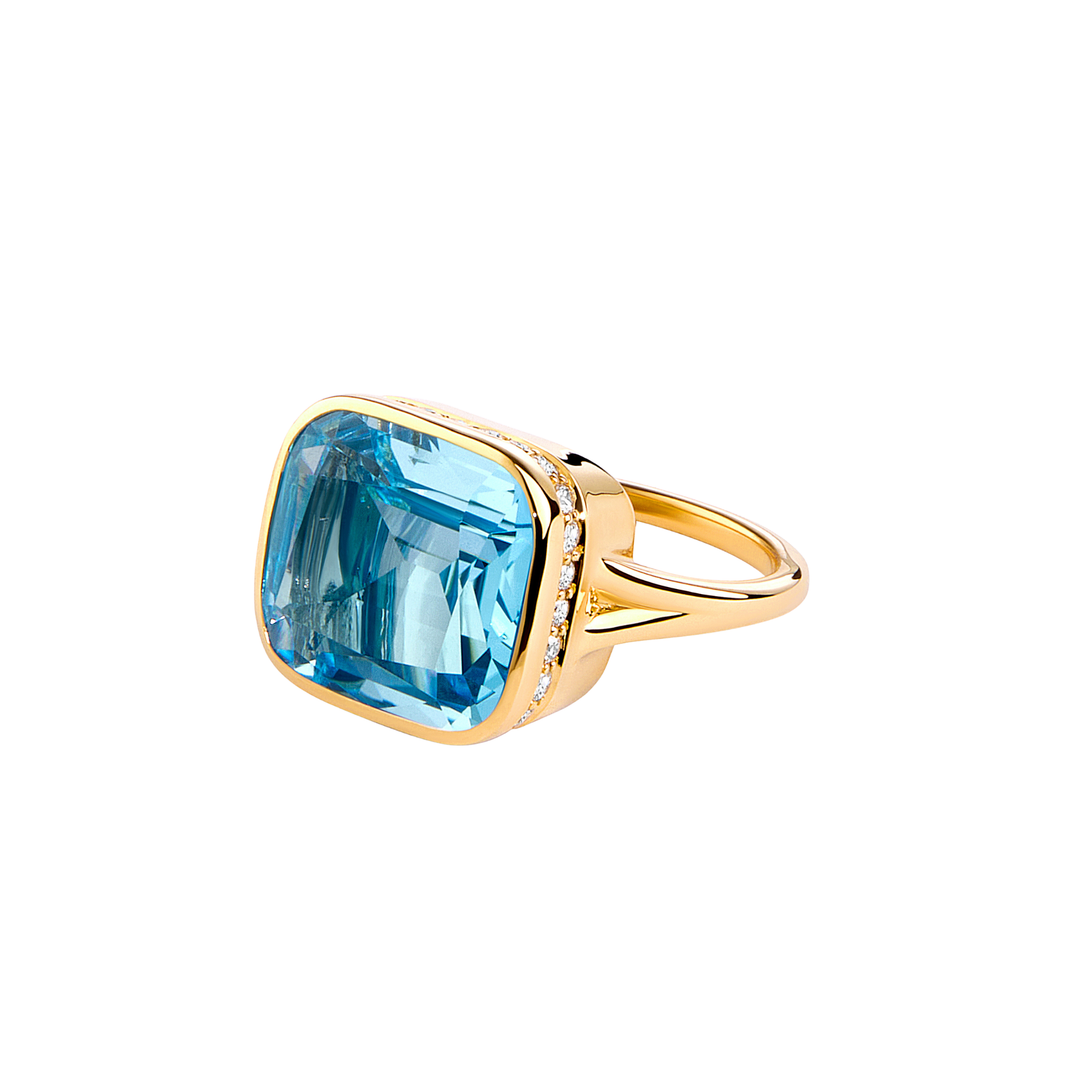 SYNA Blue Topaz & Diamond Ring18K Yellow Gold Default Title