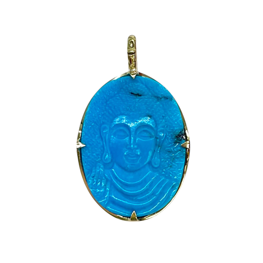 Large Crownwork® Kingman Turquoise Buddha Pendant in 18K Gold