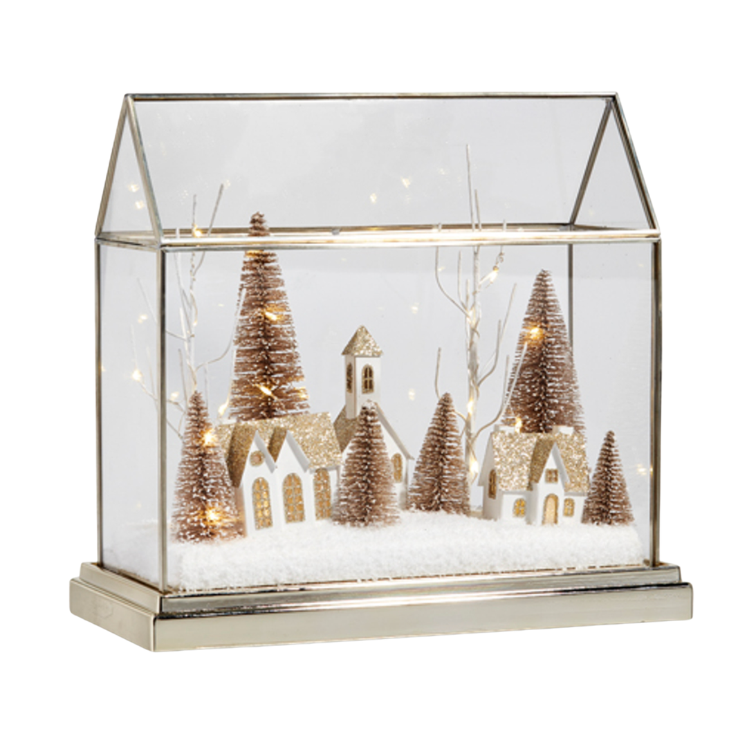 RAZ IMPORTS Snowy Village Terrarium With Light Feature Default Title