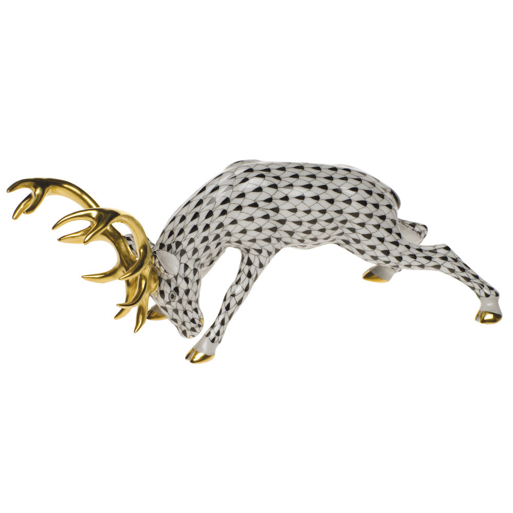 HEREND Stag With Feet Back BLACK
