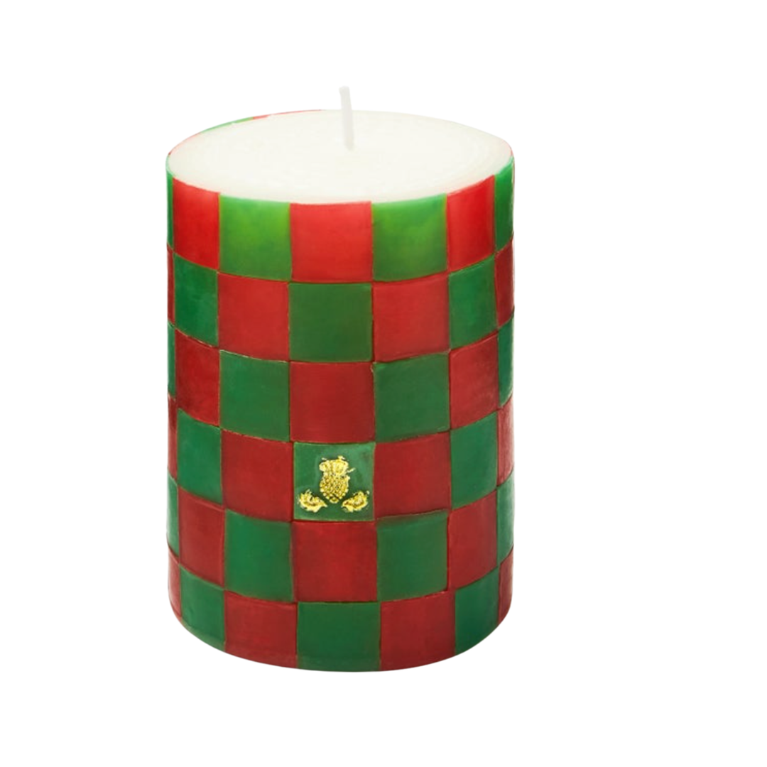 MACKENZIE CHILDS Check Red And Green Pillar Candle Default Title