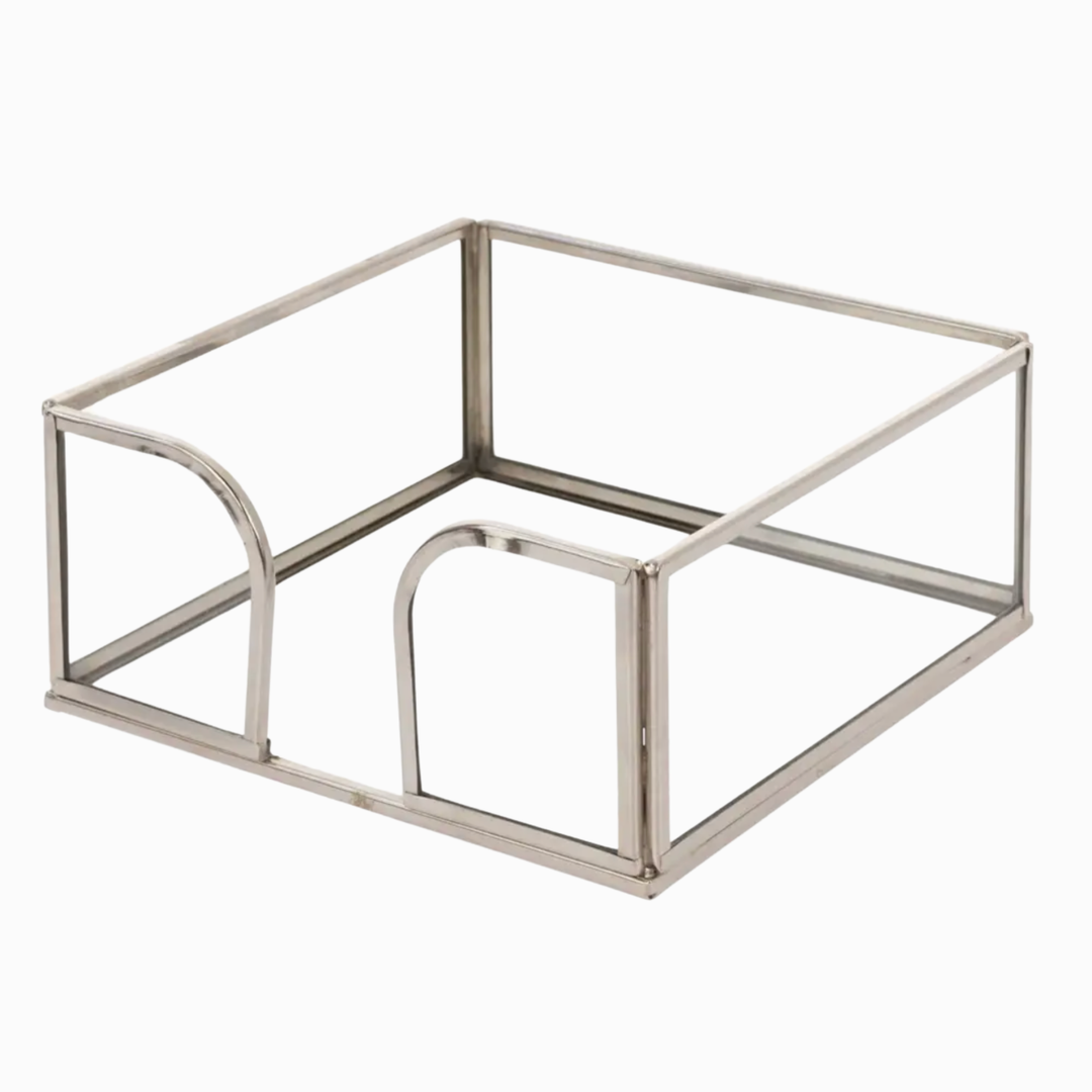 BOSTON INTERNATIONAL Glass Caddy With Silver Tone Edge Cocktail Napkin Holder Default Title