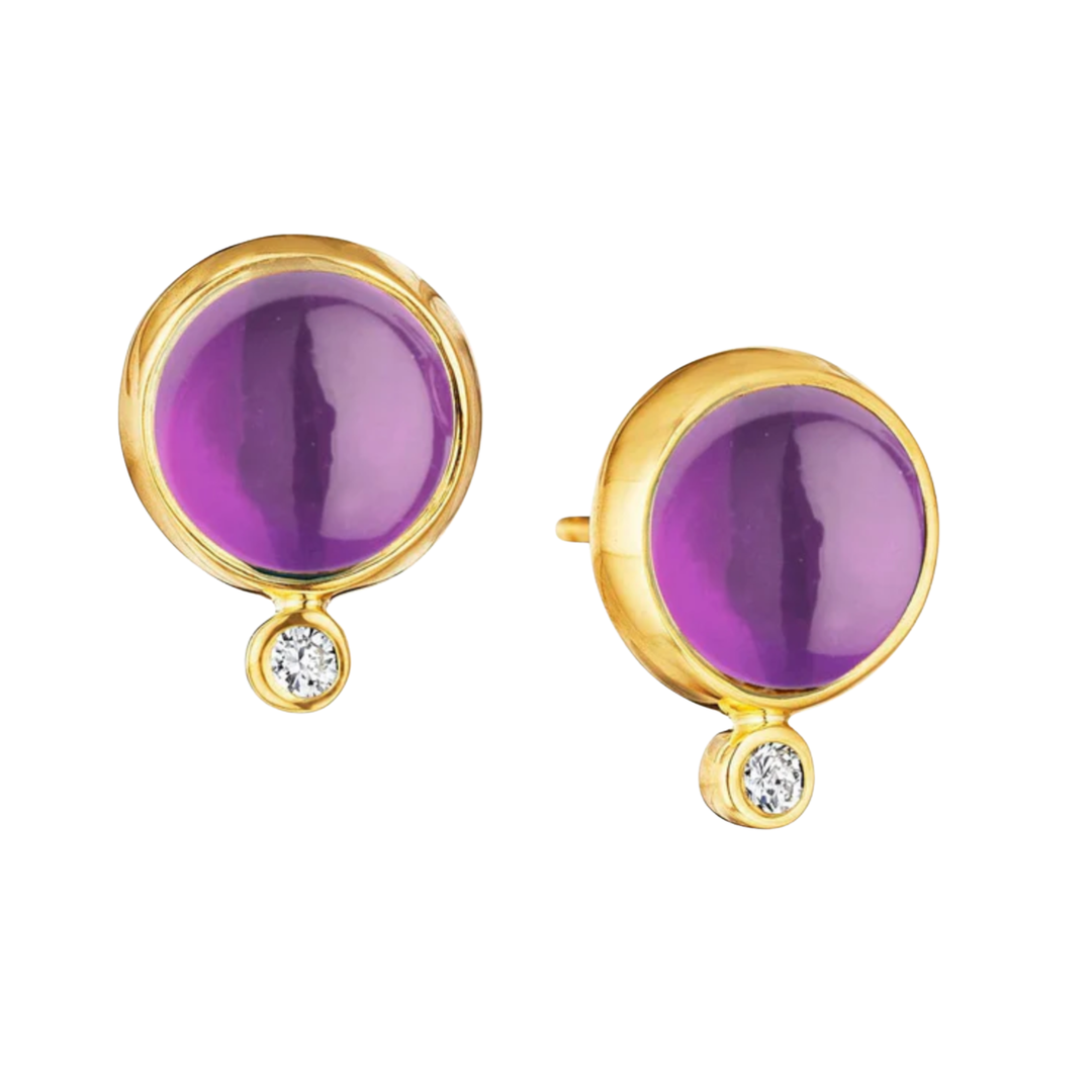 SYNA SYNA CANDY LARGE STUDS 18K YG AMETHYST (4CTS); DIA(0.10CTS)