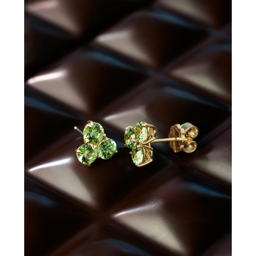 MELUZZA 18K Yellow Gold Pistachio Ice Cream Demantoid Stud Earrings