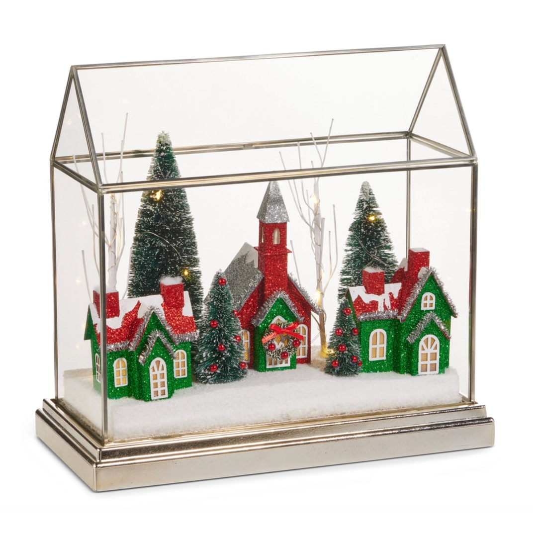 RAZ IMPORTS Lighted Red And Green House In Terrarium Default Title
