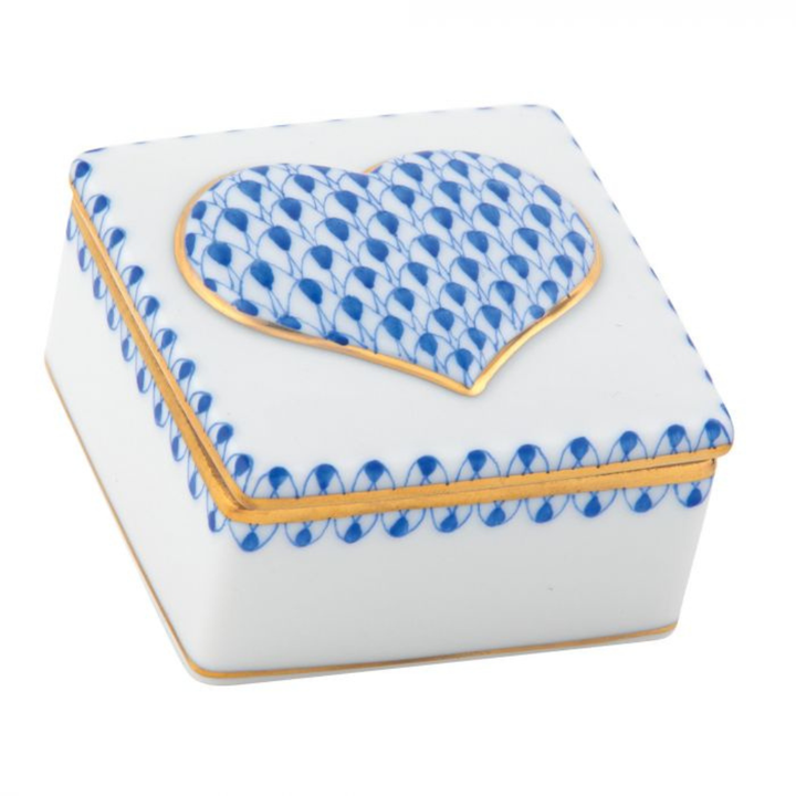 HEREND Embossed Heart Box SAPPHIRE