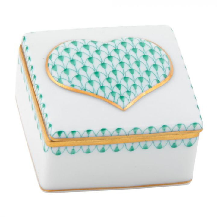 HEREND Embossed Heart Box GREEN