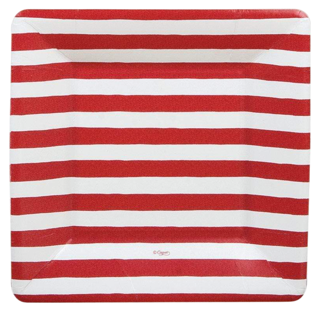 CASPARI Square Red And White Stripe Paper Salad Or Dessert Plates Default Title
