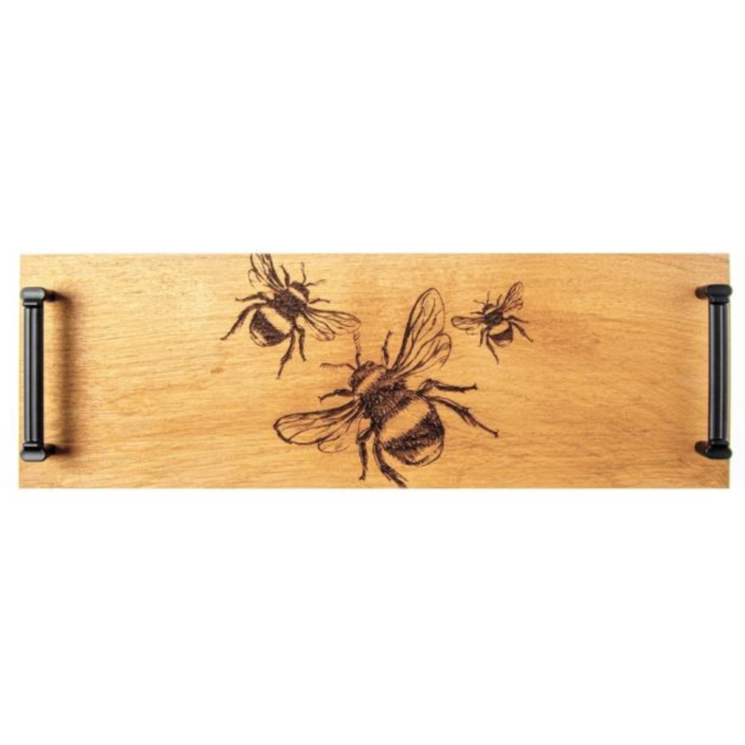 SELBRAE HOUSE Oak Tray Bee Motif With Black Steel Handles