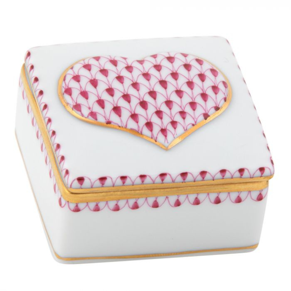 HEREND Embossed Heart Box RASPBERRY