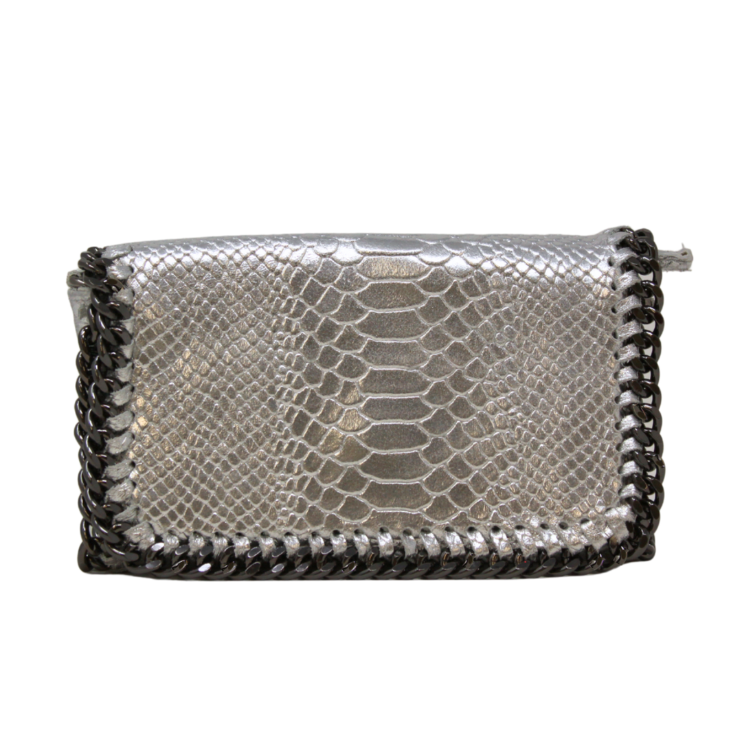 GERMAN FUENTES Leather Crossbody Clutch Purse SILVER